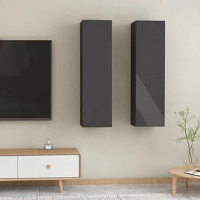 vidaXL Móveis de TV 2 pcs derivados de madeira cinza brilhante