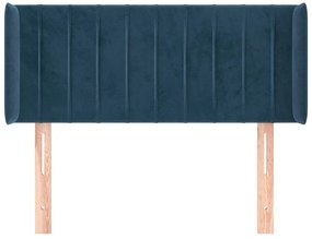 Cabeceira de cama c/ abas veludo 103x16x78/88cm azul-escuro