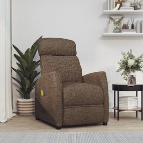 vidaXL Poltrona de massagens reclinável tecido castanho
