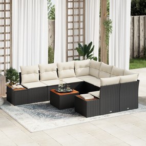 Conjunto de Sofá de Jardim vidaXL de 9 Peças com Almofadas em Preto Rattan Poliéster Acácia