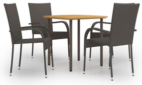 5 pcs conjunto de jantar para jardim vime PE castanho