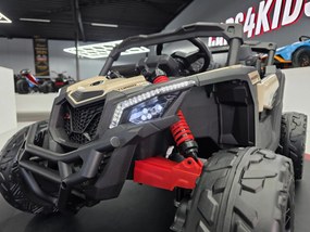 Buggy Can Am Maverick 4x4 12V Pneus EVA, Assento de couro sintético Cáqui