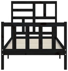 Estrutura de cama com cabeceira 100x200 cm madeira maciça preto