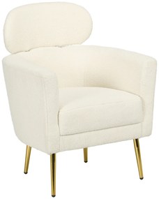 HOMCOM Poltrona Sala de Estar Individual em Borrego com Apoio para a Cabeça e Pés de Metal 71x65x90 cm Creme