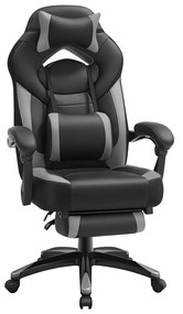 Cadeira gamer SONGMICS, cadeira de corrida de escritório com apoio para os pés, design ergonômico, apoio de cabeça ajustável, suporte lombar, capacidade de peso de 150 kg, preta e cinza OBG77BG