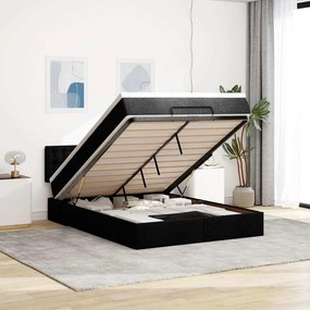 Cama Otomana com Colchão & LEDs Preto 140x190cm Tecido