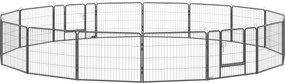 Parque para cães, recinto para cães com 16 painéis modulares e dobráveis, portátil, em aço, com portas de 80 x 60, cinzento