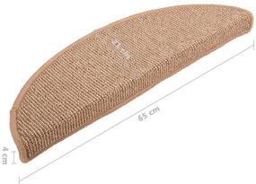 Tapete/carpete para degraus 15 pcs 65x21x4 cm castanho-claro