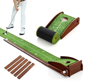 Tapete de golfe Hole-in-One com retorno automático da bola 3 bolas e acessórios de prática 274 x 27 x 15 cm