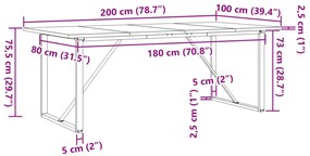 Mesa de jantar estrutura O 200x100x75,5 cm pinho/aço
