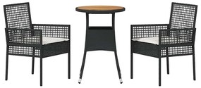 Conjunto de Jantar de 3 Peças Preto Rattan Sintético