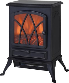 Lareira Elétrica Portátil Lareira Elétrica com Efeito de Chama Realista Potência 1000W/2000W 45x28,5x54cm Preto