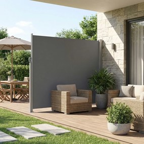 Toldo lateral 180 x 350 cm com caixa em liga de alumínio, extensível, opaco cinzento
