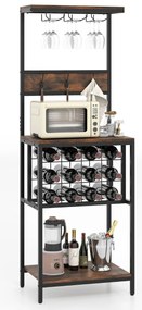Garrafeira com suporte para copos de vinho, suporte para garrafas e ganchos 54 x 37 x 156 cm Castanho rústico