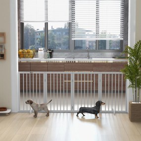 Barreira de segurança 206 x 35,5 x 76 cm modular e dobrável para animais de estimação com pé de apoio, madeira maciça, branca