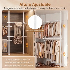 Cabideiro de Roupa Modular 210-369 x 110-315 cm, Estrutura Extensível, Branco