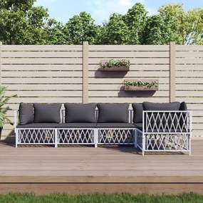 vidaXL 5 pcs conjunto lounge de jardim com almofadões aço branco