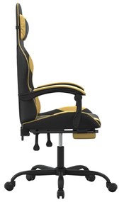 Cadeira gaming c/ apoio pés couro artificial preto e dourado