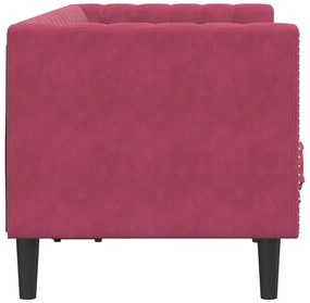 Sofá chesterfield com rolos 2 lugares veludo vermelho tinto