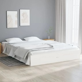 vidaXL Estrutura de cama casal 135x190 cm madeira maciça branco