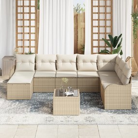 Conjunto de Sofá de Jardim vidaXL 9 Peças com Almofadas em Rattan Poli