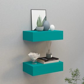 vidaXL Prateleiras de parede com gavetas 2 pcs MDF 40x23,5x10 cm azul