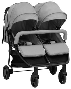 10359 vidaXL Carrinho de bebé para gémeos aço cinzento-claro e preto