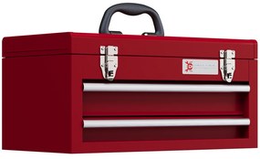 DURHAND Caixa de Ferramentas de Aço com 2 Gavetas Fechaduras Metálicas Mala de Ferramentas Portátil 46x24x22 cmVermelho