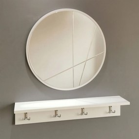 Hall Stand V103 – Branco – Prateleira: 80x15x15 cm, Espelho: 60x60 cm