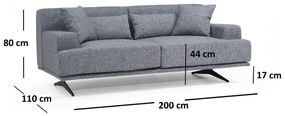 Sofá de 2 Lugares Bentley – Cinzento – 200 cm x 110 cm x 80 cm