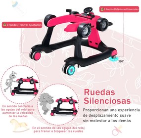 Andarilho 4 em 1 para crianças dobrável para actividades de empurrar com altura e velocidade ajustáveis Carrilhão com luzes Volante Vermelho cereja