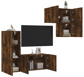 vidaXL 4 pcs móveis de parede p/ TV derivados madeira carvalho fumado