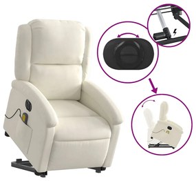Poltrona massagens reclinável elevatória elétrica veludo creme