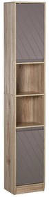 HOMCOM Armário alto para banheiro com 2 portas e 2 prateleiras abertas Móveis auxiliares para sala de estar Corredor 30x24x170 cm Carvalho e cinza