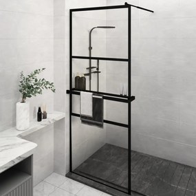vidaXL Divisória chuveiro c/prateleira 80x195 vidro/alumínio ESG preto
