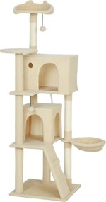 PawHut Arranhador para Gatos com Múltiplas Plataformas Cama 2 Cavernas Rede Escada Postes de Sisal 48x48x160 cm Bege | Aosom Portugal