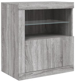Aparador com luzes LED 60,5x37x67 cm cinzento sonoma