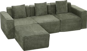 HOMCOM Sofá 3 Lugares com Pufe Reversível, Sofá de Canto Modular em Chenille 251 cm Moderno, Assento Largo, Verde | Aosom Portugal