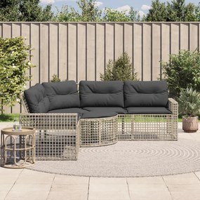 vidaXL Sofá de jardim em L c/ almofadões e apoio de pés vime PE cinza