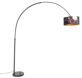 Candeeiro de Arco Preto com Abajur de Veludo Design Floral 50 cm - XXL Moderno