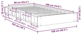 Estrutura de cama sem colchão 90x190 cm Carvalho de maciça