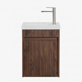 Conjunto De Móvel De Casa De Banho Suspenso Em Madeira Com Lavatório Integrado Narek Madeira Escura & Sem Espelho & - Sklum