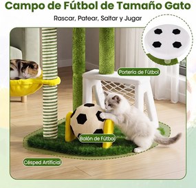 Árvore para Gatos com Design de Futebol, 60 x 50 x 100 cm, Duas Plataformas e Rede de Descanso, Multicolor