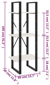 Estante c/ 3 prateleiras 40x30x105 cm pinho maciço branco