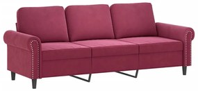 3 pcs conjunto de sofás com almofadões veludo vermelho tinto