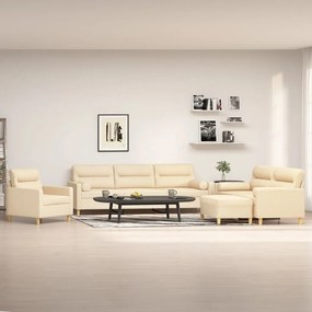 vidaXL 4 pcs conjunto de sofás c/ almofadões tecido cor creme