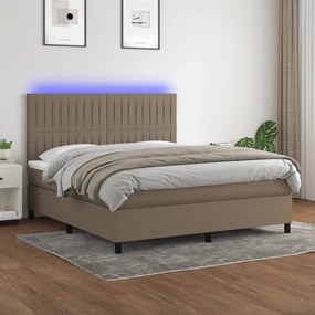 vidaXL Cama box spring colchão/LED 160x200 cm tecido cinza-acastanhado