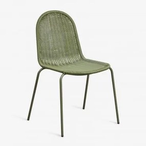 Pack De 4 Cadeiras De Jardim Empilháveis Em Vime Sintético Reiven Verde Azeitona Intenso - Sklum