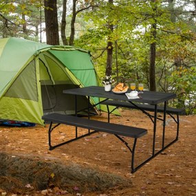 Conjunto de mesa piquenique, campismo dobrável e 2 bancos portátil retangular conjunto de mesa de camping ao ar livre para  jardim Preto