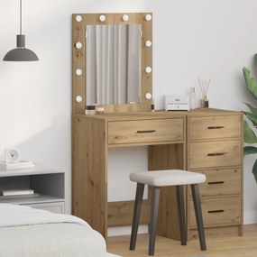 vidaXL Mesa de Maquilhagem com Luzes LED Carvalho Artesanal 50x41x135 cm